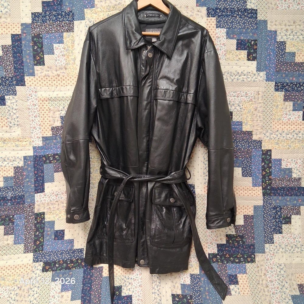 Wilsons Leather Mid Length Belted Black Jacket Car Coat Overcoat